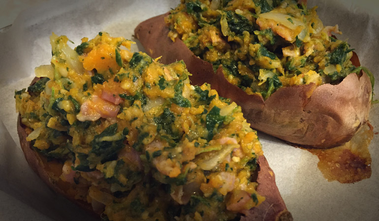 A Healthy Kumara Recipe - Stuffed, Baked Kumara